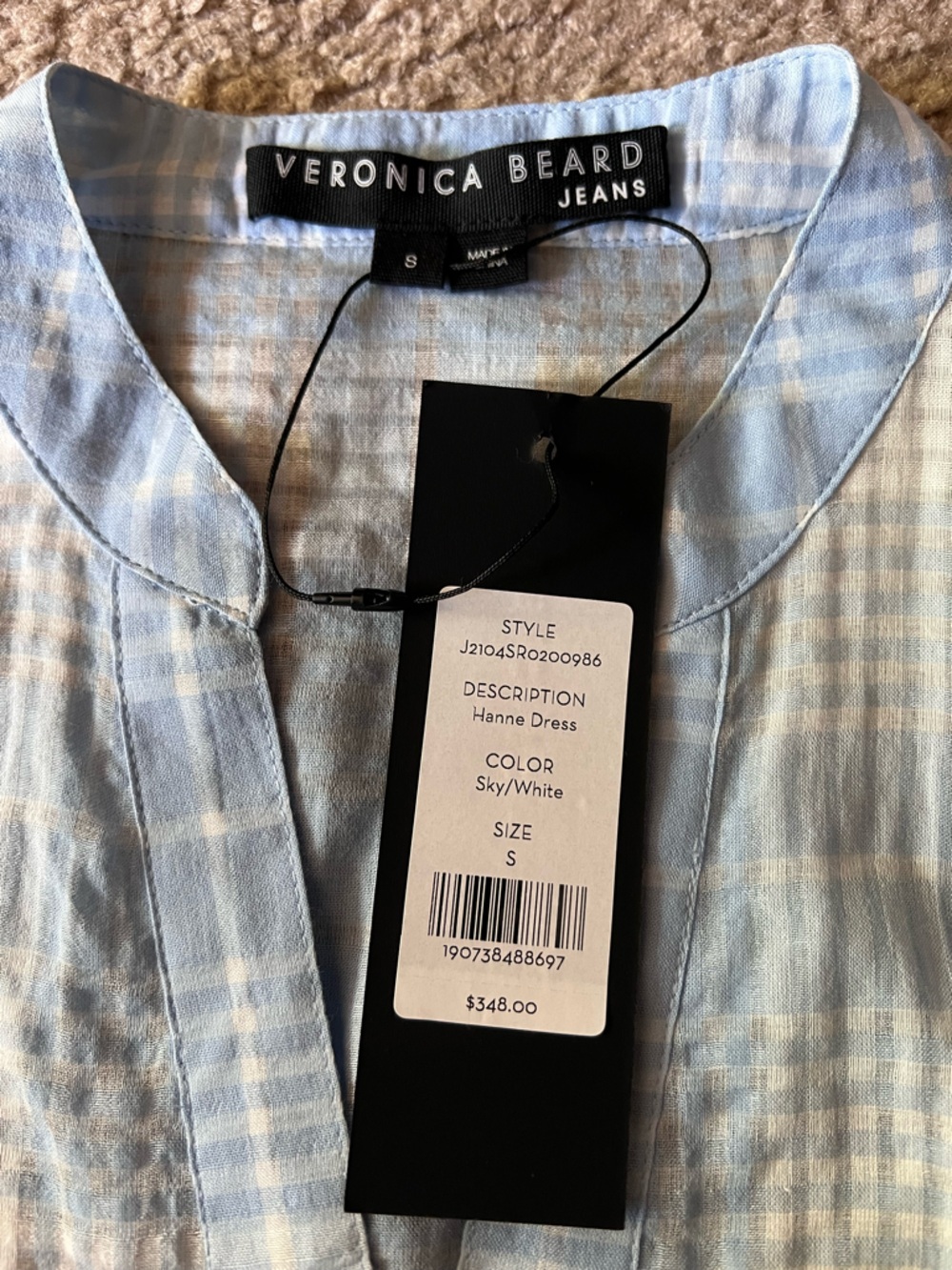 NWT Veronica Beard Hanne Sky White Mini Plaid Shirt Dress Size Small - Picture 8 of 14